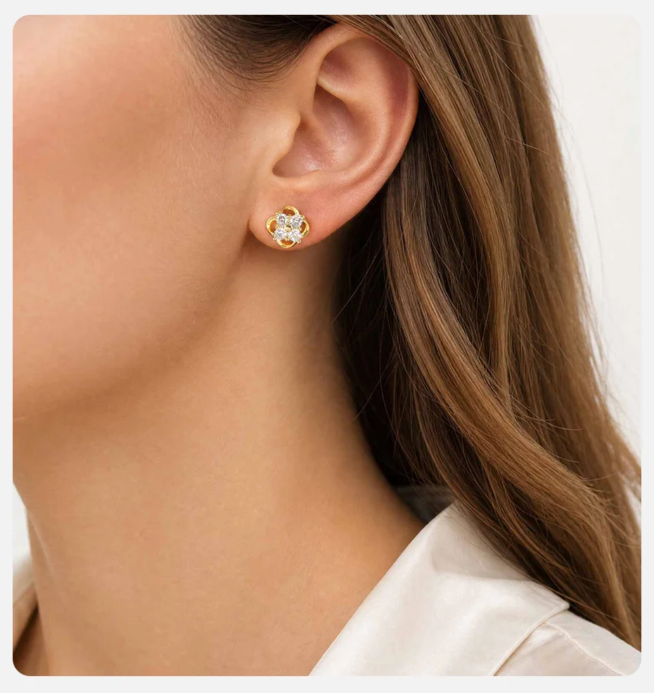 Vnox Trendige Kubische Zirkonia Elefanten-Ohrringe für Frauen 18K Vergoldete Niedliche Herz-Blumen-Ohrstecker Piercing-Ohrringe Täglicher Schmuck – Detail 6