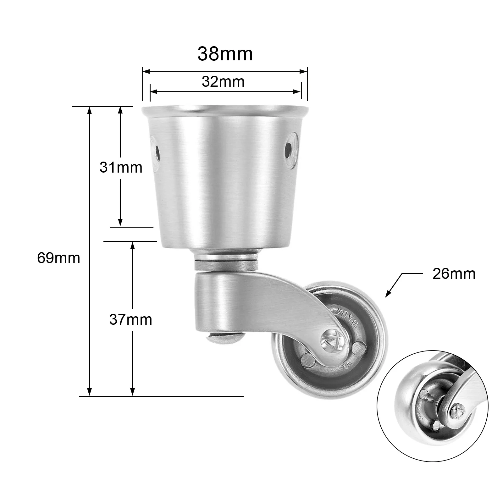 

1PC Furniture Cups Swivel Wheel Caster Vintage Silver Round Cup Caster for Piano Stands Tables Cabinets Bookshelves Plant Stand