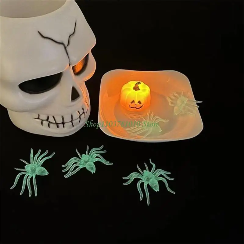 U55D Set of 10 Luminous Spiders Halloween Decorations Holiday Adornment for Garden
