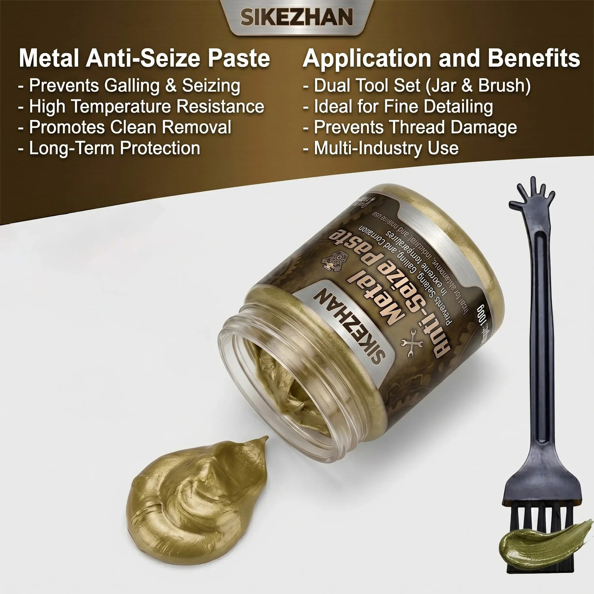 1100 ° Hochtemperatur-Anti-Seize-Schmierpaste für Metall, Hochleistungs-Wasserfestes Fett mit Applikationspinsel für Autoauspuff & Schrauben – Detail 4