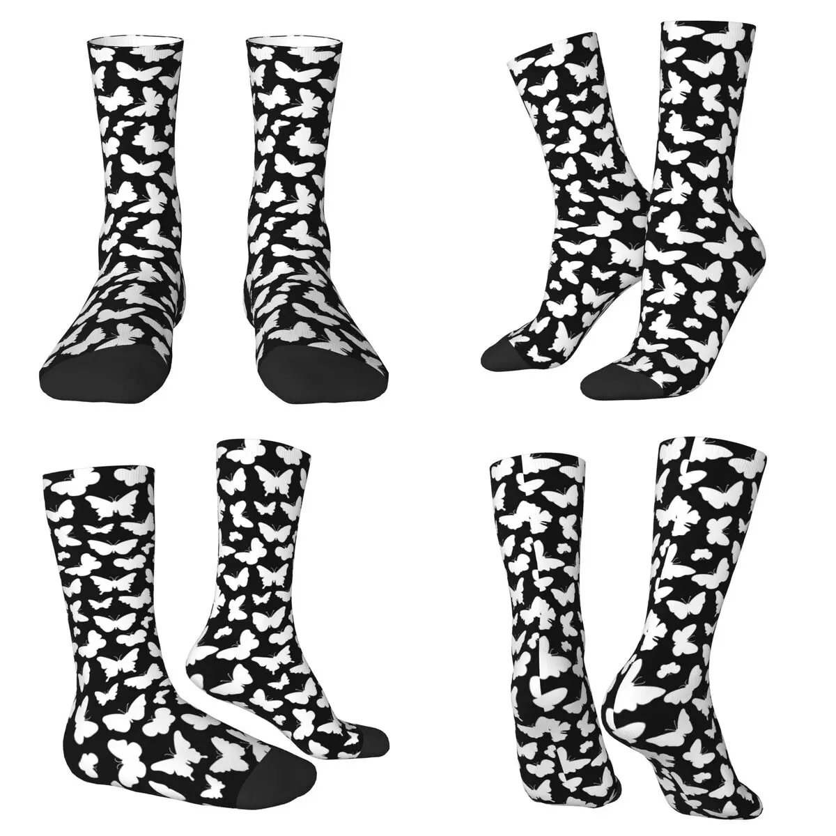 

Gothic White Butterfly Pattern Socks Harajuku Super Soft Stockings All Season Long Socks for Man Woman Valentine's Day Gifts