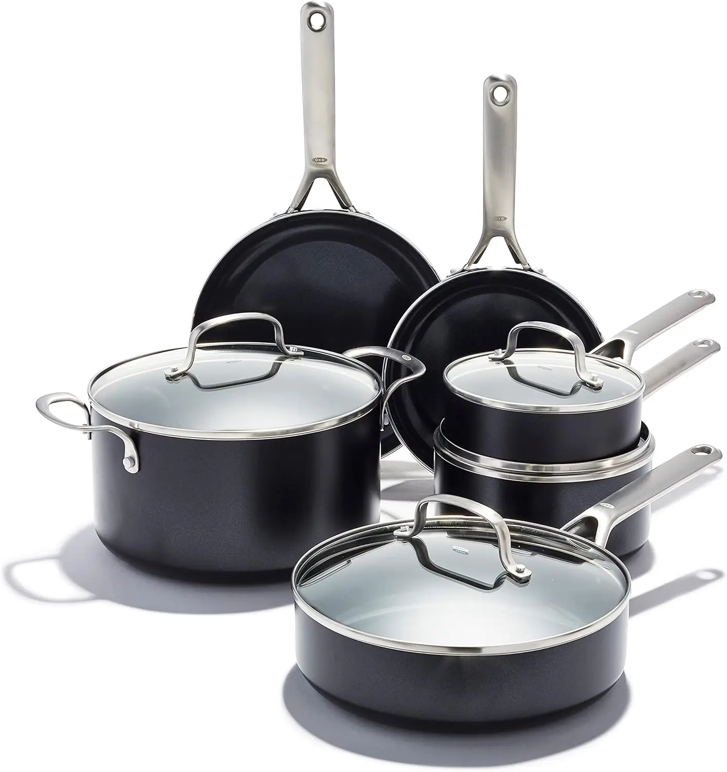 Agility Series 10 Piece Cookware Pots And Pans Set, Ceramic Nonstick Pfas-Free, Induction, Skillets,Saucepans,Lids,Even