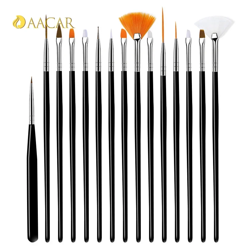 15 pezzi set di pennelli per penna per nail art strisce multifunzionali per intaglio pittura su gel UV kit di strumenti per manicure da disegno fai da te