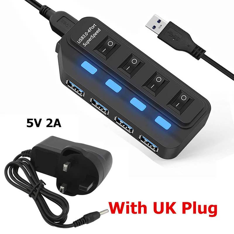 4 Ports USB 3.0 HUB 5Gbps High Speed Expander Multi USB Splitter Adapter with LED Lamp for PC Computer Laptop Accessories