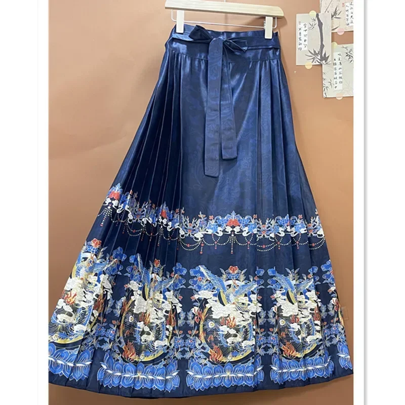 

Chinese Style New Women's Blue Horse Face Skirt Improved Daily Commuter Hanfu Clothing