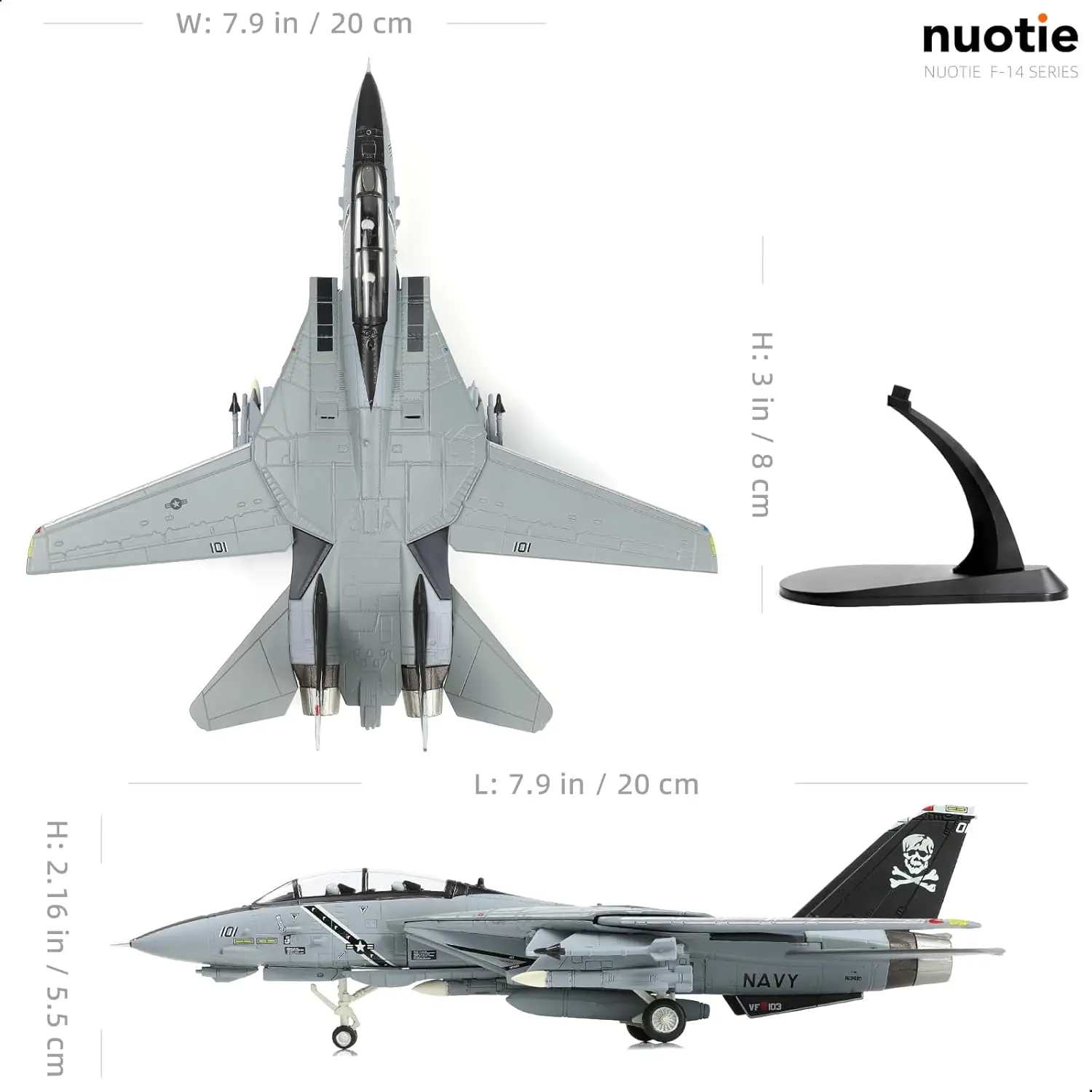 1/100 F-14B-2 VF-103 Tomcat Fighter Model Diecast Metal Airplan Mode Kit Jolly Rogers Militray Aircraft Model with Stand for