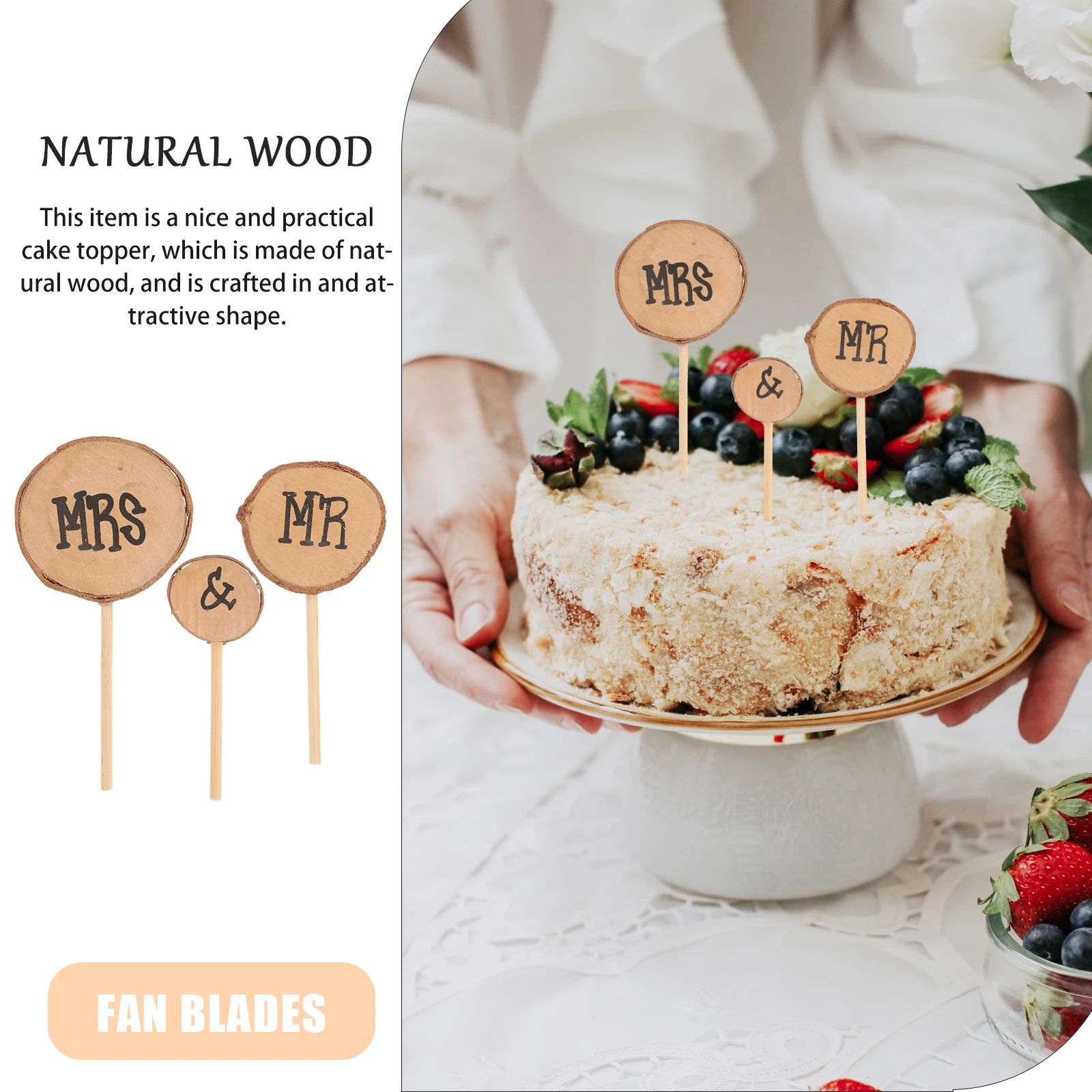 

3pcs Natural Mr Mrs 14*6.5Cm For Wedding Birthday Anniversary Party Wedding Cake Topper Decorations Cake Topper