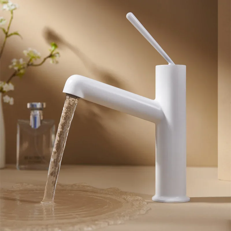 White Brass Bathroom Sink Faucet Single Handle Single Hole Water Mixer Taps