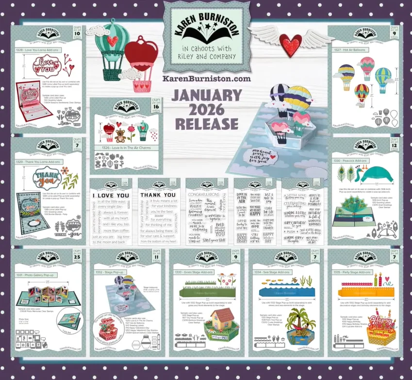 

Hot Air Balloons Sea Grass Stage Add ons Photo Gallery Pop-up Metal Cutting Dies Clear Stamps for DIY Making Card Scrapbook 2026