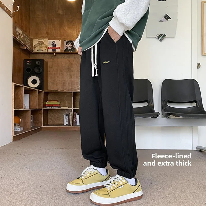 

Thiened Fce Men's Winter Casual Pants Loose Cuffed Sweatpants American Retro Sle Sports Trousers for Boys And Men