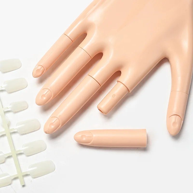 Nail Practice Hand Model With Stand, Detachable Flexible Fingers Nail Tips For Nail Art Beginner Training Salon Use