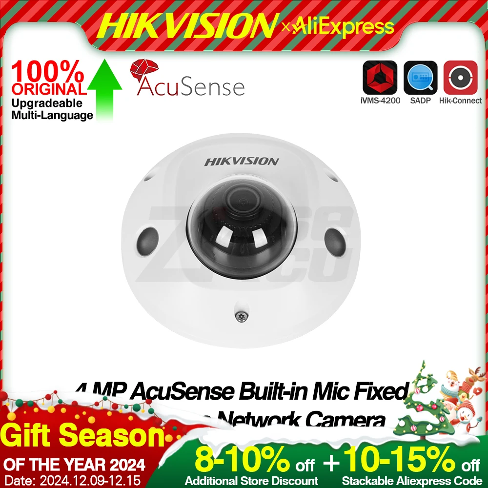 Hikvision Original DS-2CD2543G2-IS 4MP AcuSense Mini Dome IP Camera Built-in MIC H.265+ 30M IR POE Alarm I/O IK08 Video CCTV IPC