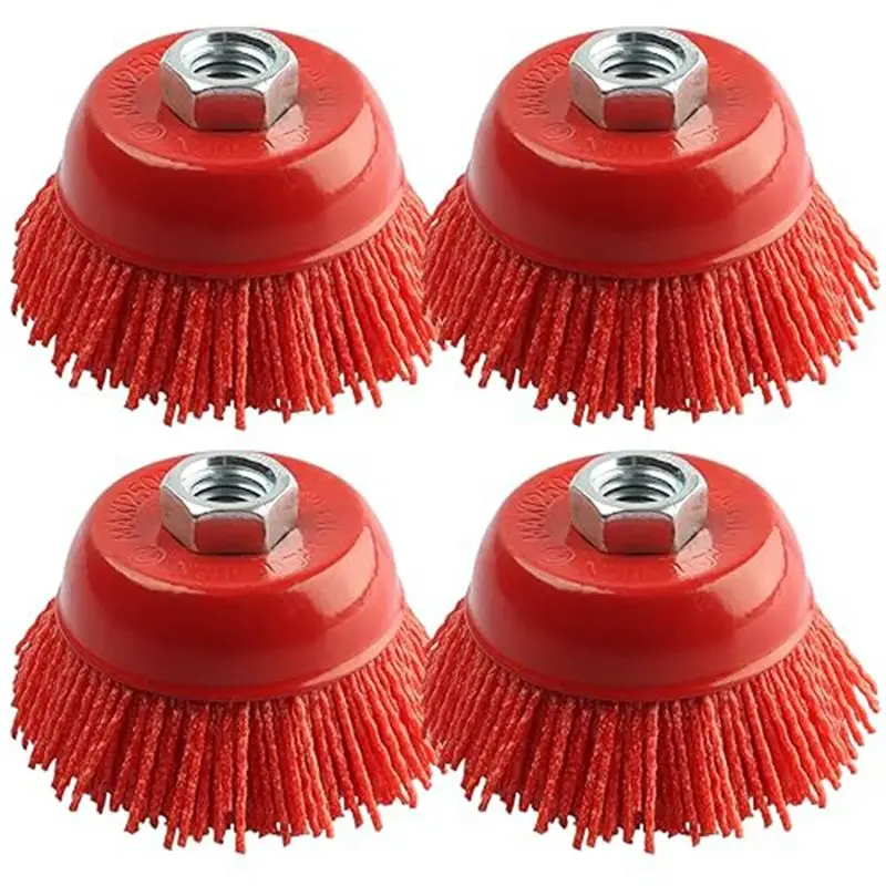 ABSS-4Pc Grinding Nylon Cup Brushes 3Inwire Wheel For Angle Grinder 5/8In-11Threaded Shaft Nylon Wire Brush For Angle Grinder Du