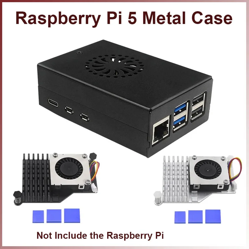 

Metal Case for Raspberry Pi 5 Aluminum Alloy Shell Black Enclosure Optional PWM Cooling Fan Heatsink Active Cooler For RPI 5