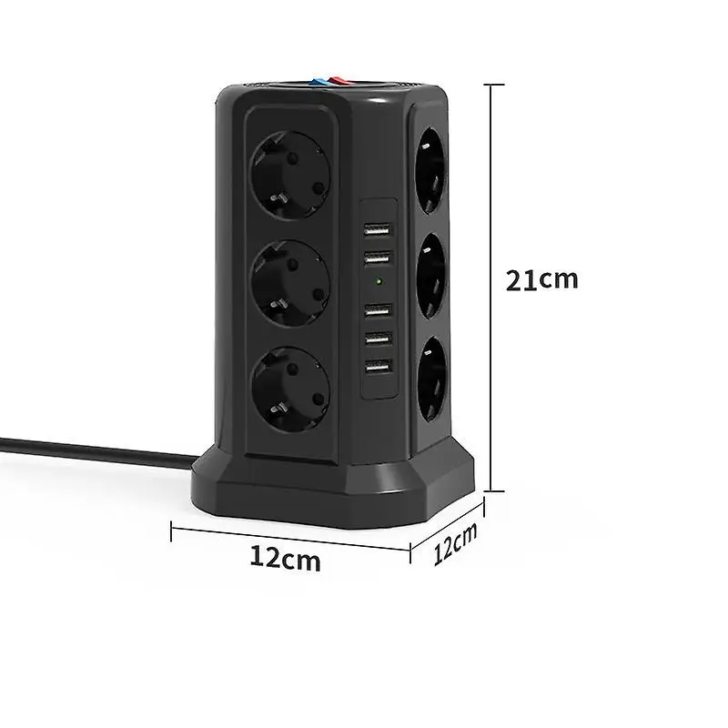 Tower Multi Tap Outlet Extension Cable Multiple Splitter Socket Electric Slippers with Switch Button Cord Power Strip 2500W EU