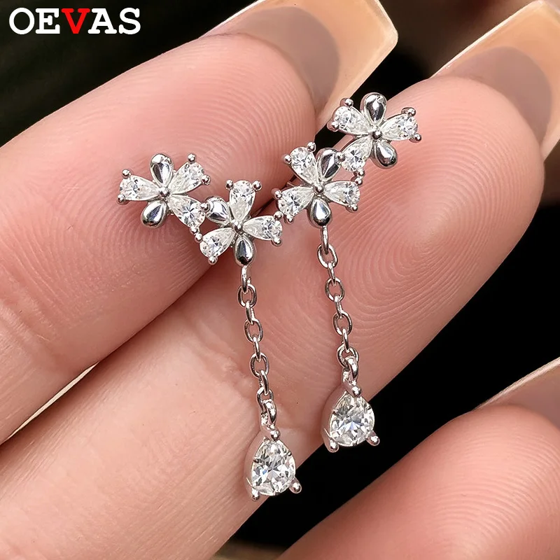 

Женские серьги OEVAS с муассанитом в форме капли, из стерлингового серебра 925 пробы, с длинными подвесками, имитирующие бриллианты, для помолвки, изысканные ювелирные украшения, подарок