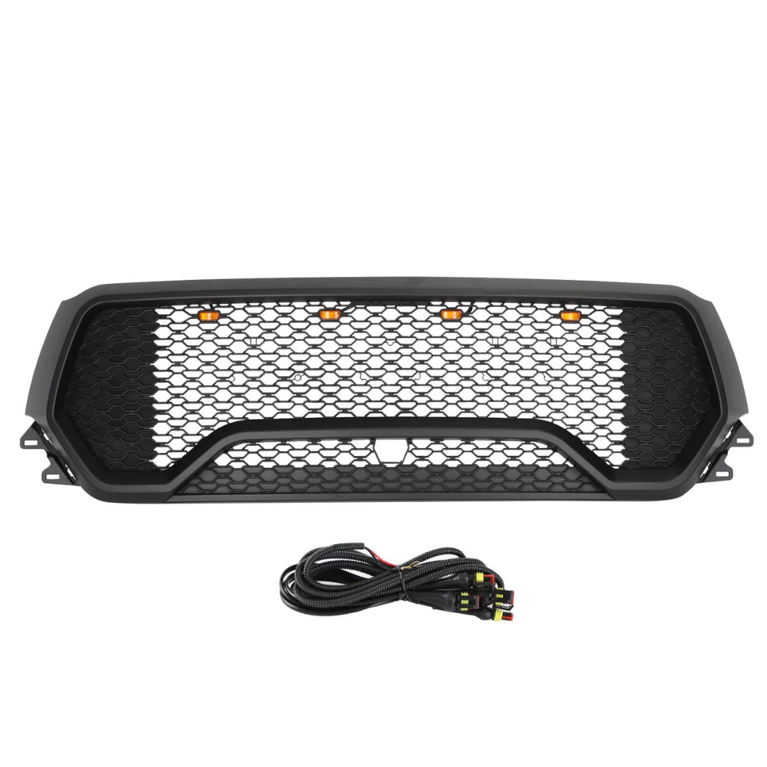 Black Grille Honeycomb Mesh Grill For Dodge Ram 1500 19-23 Plastic Grille Front Face With Light