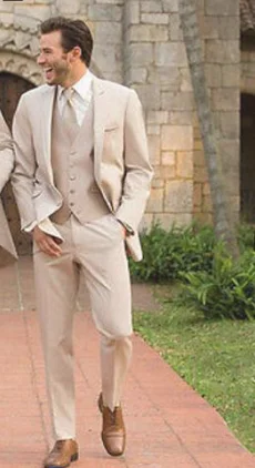 Conjuntos de Blazer para novio, esmoquin Beige de estilo italiano, trajes de fiesta de graduación y boda para hombre, novio, 2 piezas/3 piezas