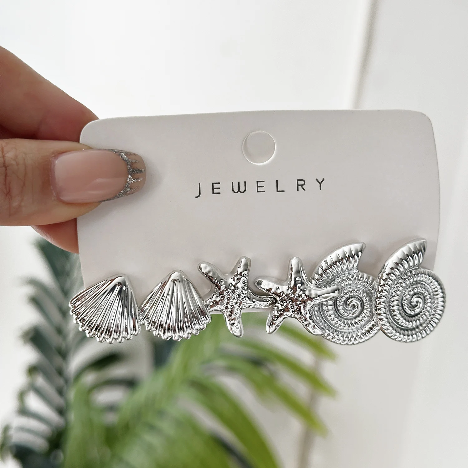 3 Pairs Gold Starfish Shell Stud Earrings for Women