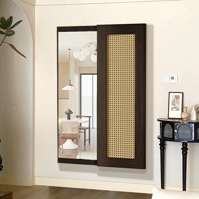

Bamboo weaving antique mirror can be blocked and closed, hidden push-pull hidden full-body mirror invisible full-length mirror m