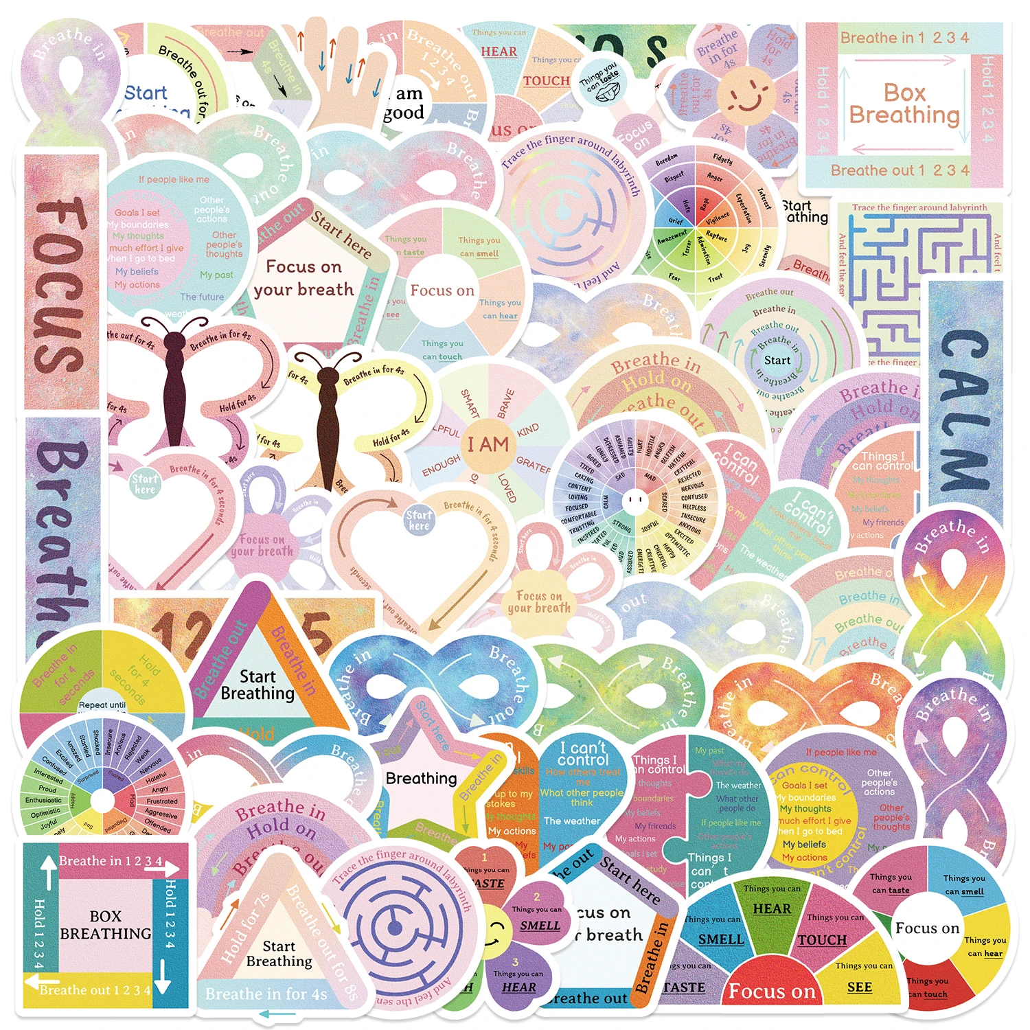 60/120PCS Calming Sensory Graffiti Stickers Waterproof for DIY Decor on Guitar Notebook Luggage Stickers Store