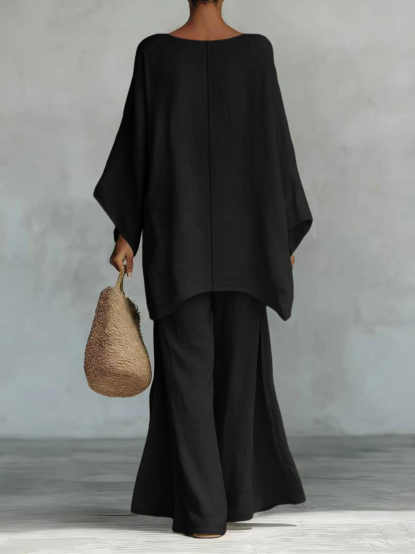 Women's Loose Linen Blend Shirt And Wide Leg Pants Set Elegant Minimalist Preppy Style Cross-Border Fashion Ladies' Ensemble