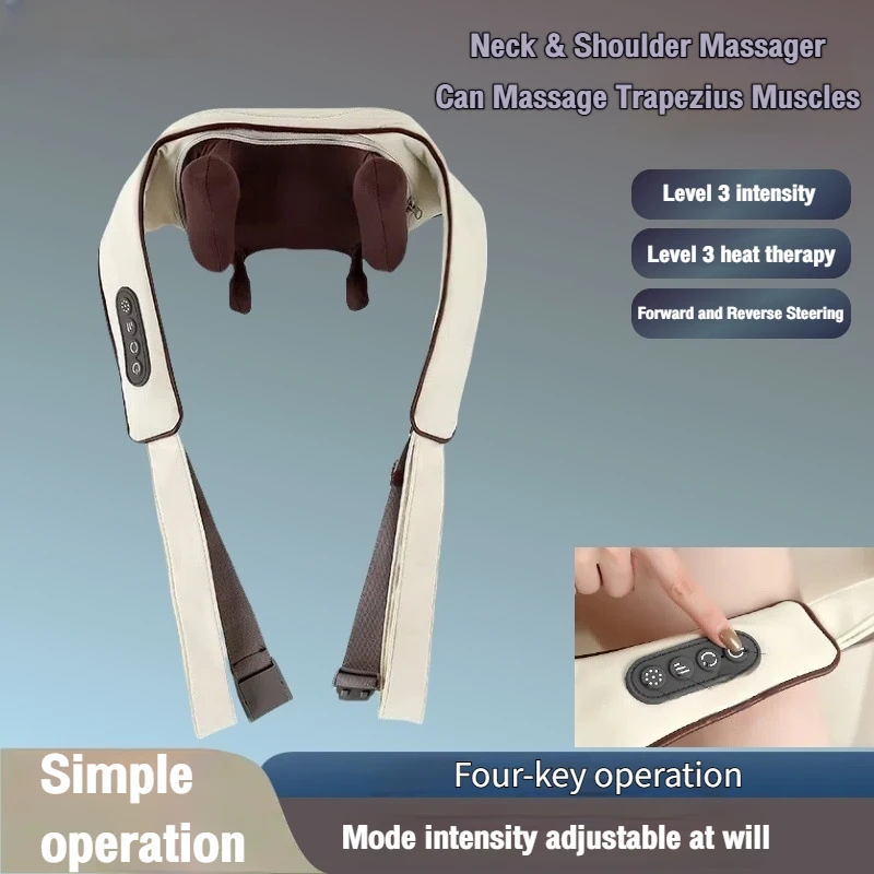 

2025 Shoulder Neck Muscle Massager, for Waist Back Legs Hands Free, Heating Hot Compress, 3 Speed, Low Noise Strap Massager