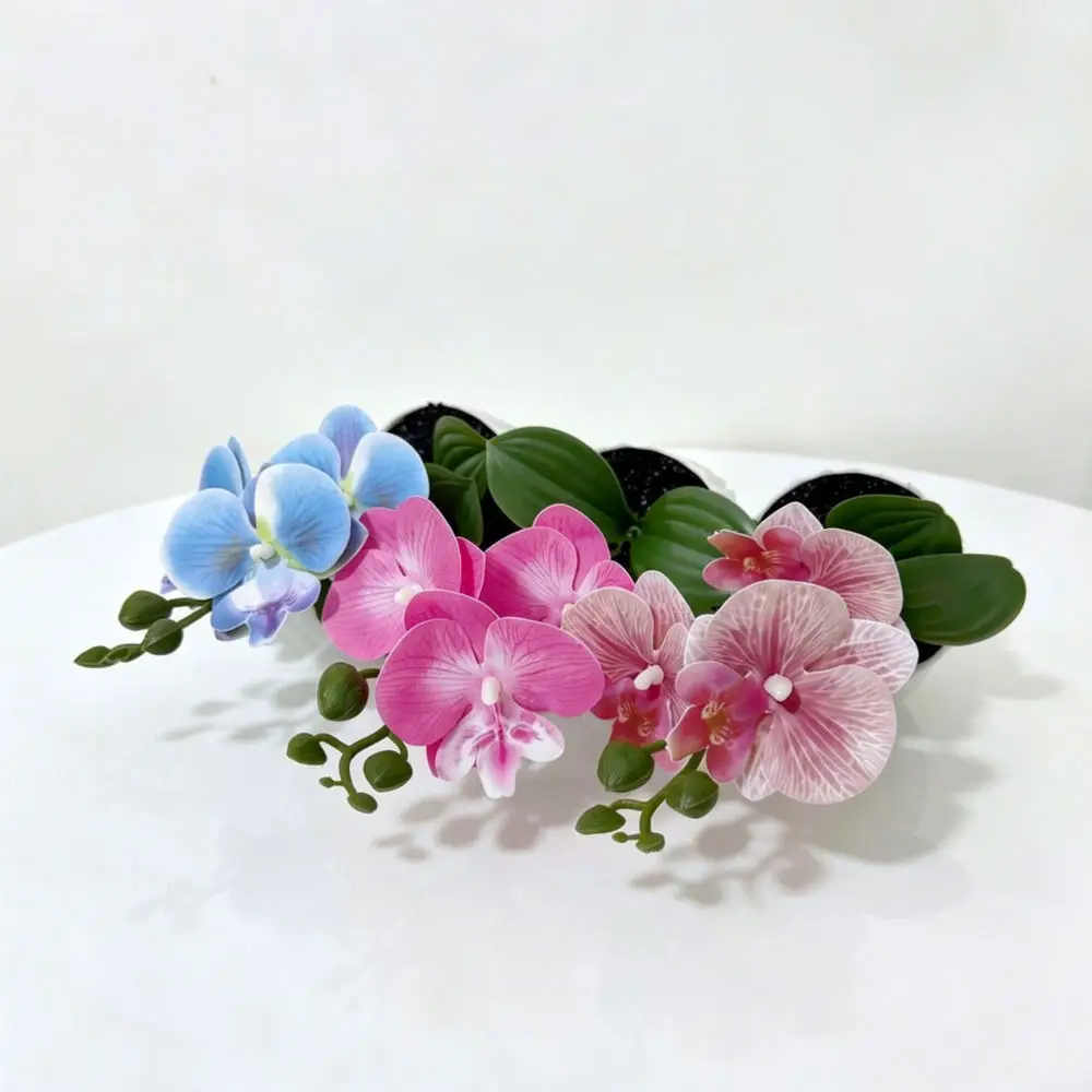 Exquisite Artificial Phalaenopsis Potted Flower Desk Ornament Simulation Butterfly Orchid Bonsai Home Creative Decoration