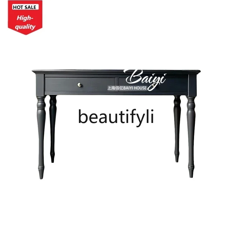 A32 French Retro Entryway Table Against the Wall Solid Wood High-Leg Entryway Table Living Room Ultra-Narrow Entryway Cabinet