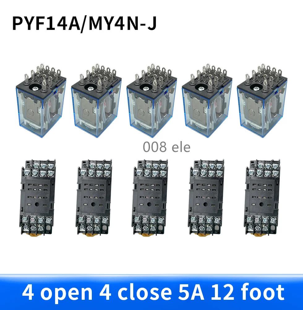 5Pcs Relay MY4NJ 220/240V AC Small relay 5A 14PIN Coil DPDT With Socket Base