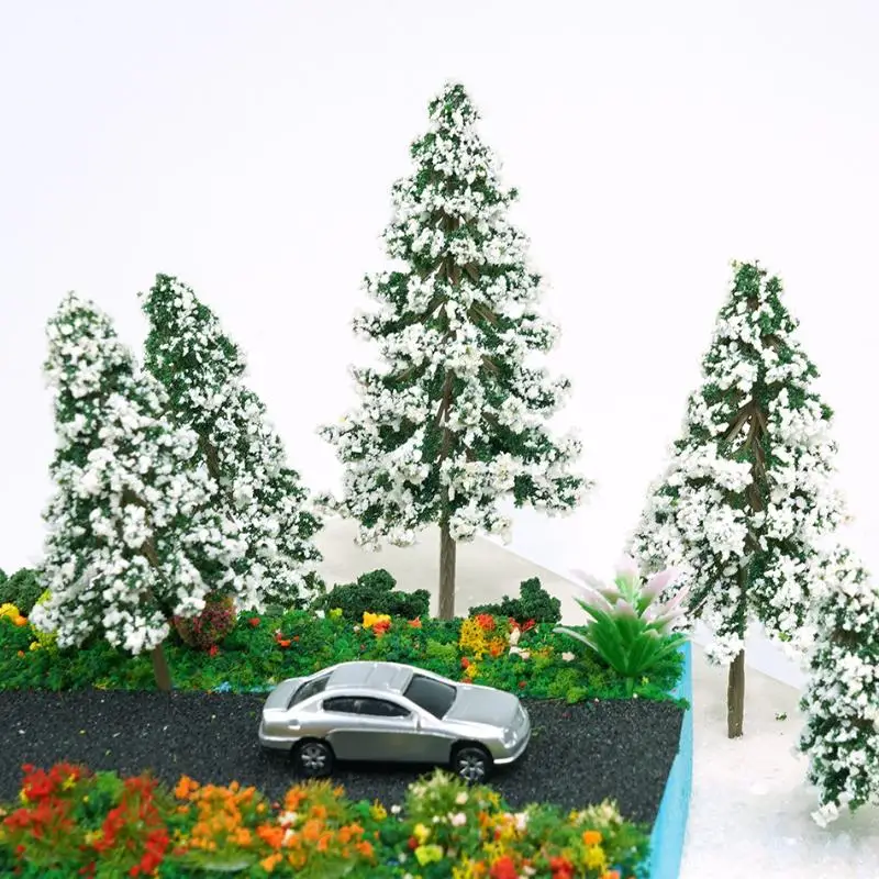 Decoración navideña, 5 tamaños de Mini modelo de pino de nieve, árboles de paisaje para decoración navideña, adornos de invierno, manualidades para el hogar