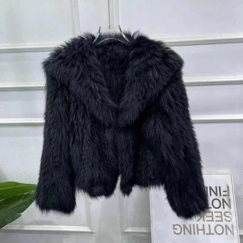 

2024 New Real fur,Real Fox Fur Coat Women Autumn Winter Warm Turn Down Collar Warm Fur Knitted Short Jacket For Lady Manteau Fe