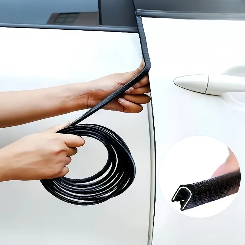 Universal 118.11in Car Door Edge Trim U-Shaped Rubber Seal Strip, No Adhesive Cuttable Edge Protector Decoration, Black