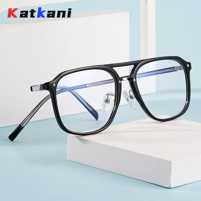 

KatKani KBT98801 Ultralight Fashion Double Beam Large Eyewear Women's Retro Acetate Optical Prescription Men's Glasses Frame