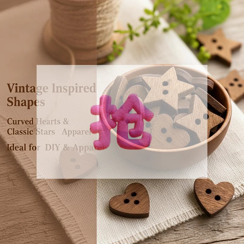 Boutons en bois rétro en forme de cœur et d'étoile, accessoires de couture à 2 trous, paquet de 100 pièces
