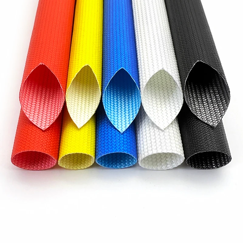 Silicone Coated Fiberglass Braided Sleeve 1~20mm 200 Deg C 1.5KV High Voltage Insulation Tube for Wiring Cable Protection