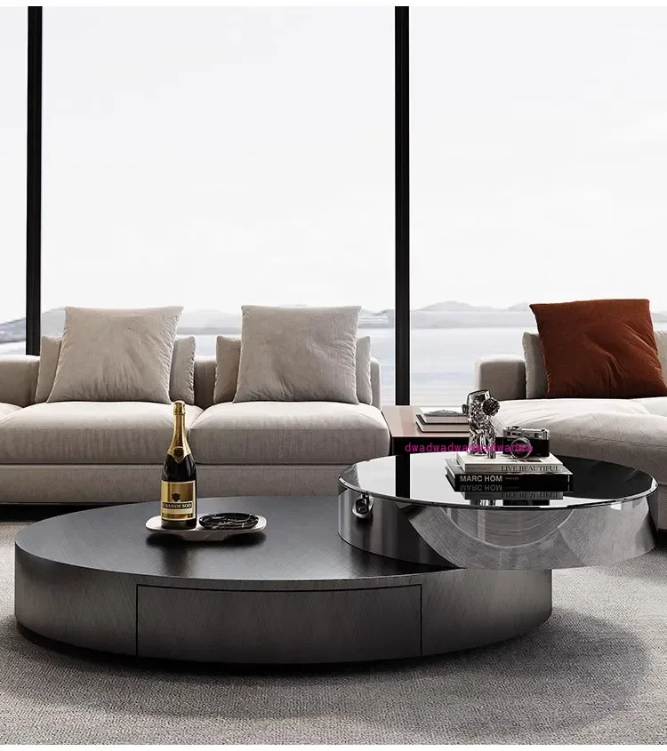 

Rotating Coffee Table Living Room Stainless Steel Glass Designer Creative Advanced round Combination Tea Table