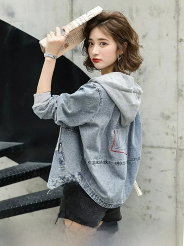 

Свободное женское джинсовое пальто Jaet на весну и осень с капюшоном, модное индивидуальное однотонное пальто для поездок на работу Sle Long Sve