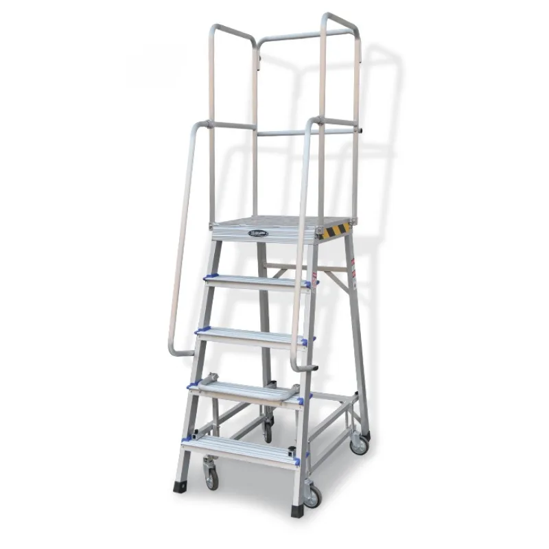 Mobile climbing ladder warehouse lift with wheels supermarket stacking aluminum alloy platform ladder