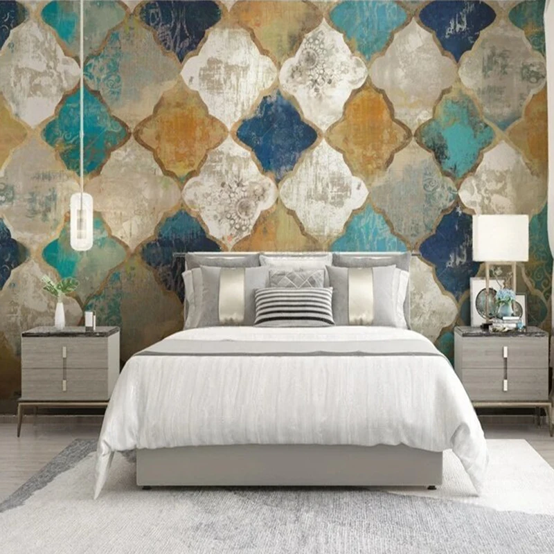 

Original color grid splicing decorative picture TV bedroom home decoration background picture mural