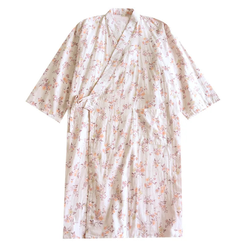 Summer 100% Cotton Gauze Women\'s Pajamas Japanese Kimono Robes Flower Print Bathrobe Loose and Comfortable Sleepwear