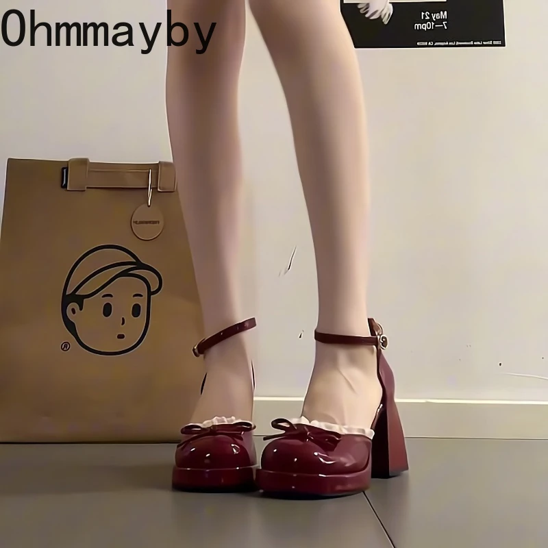 

Lace Platform Mary Janes Shoes Women Fashion Shallow Women's Lolita Style Cute Party Wedding Thick Heel Heels Shoes