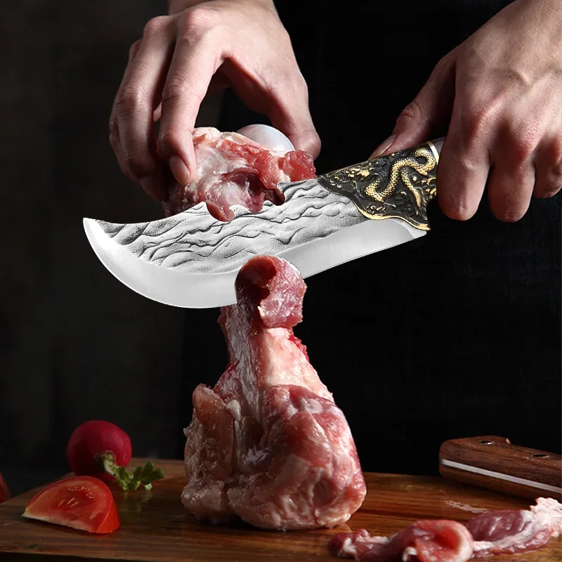 Forged Butcher Knife Stainless Steel Cleaver Knife Wood Handle Forged Machete Fish Vegetables Slicing Utility Kitchen Utensils