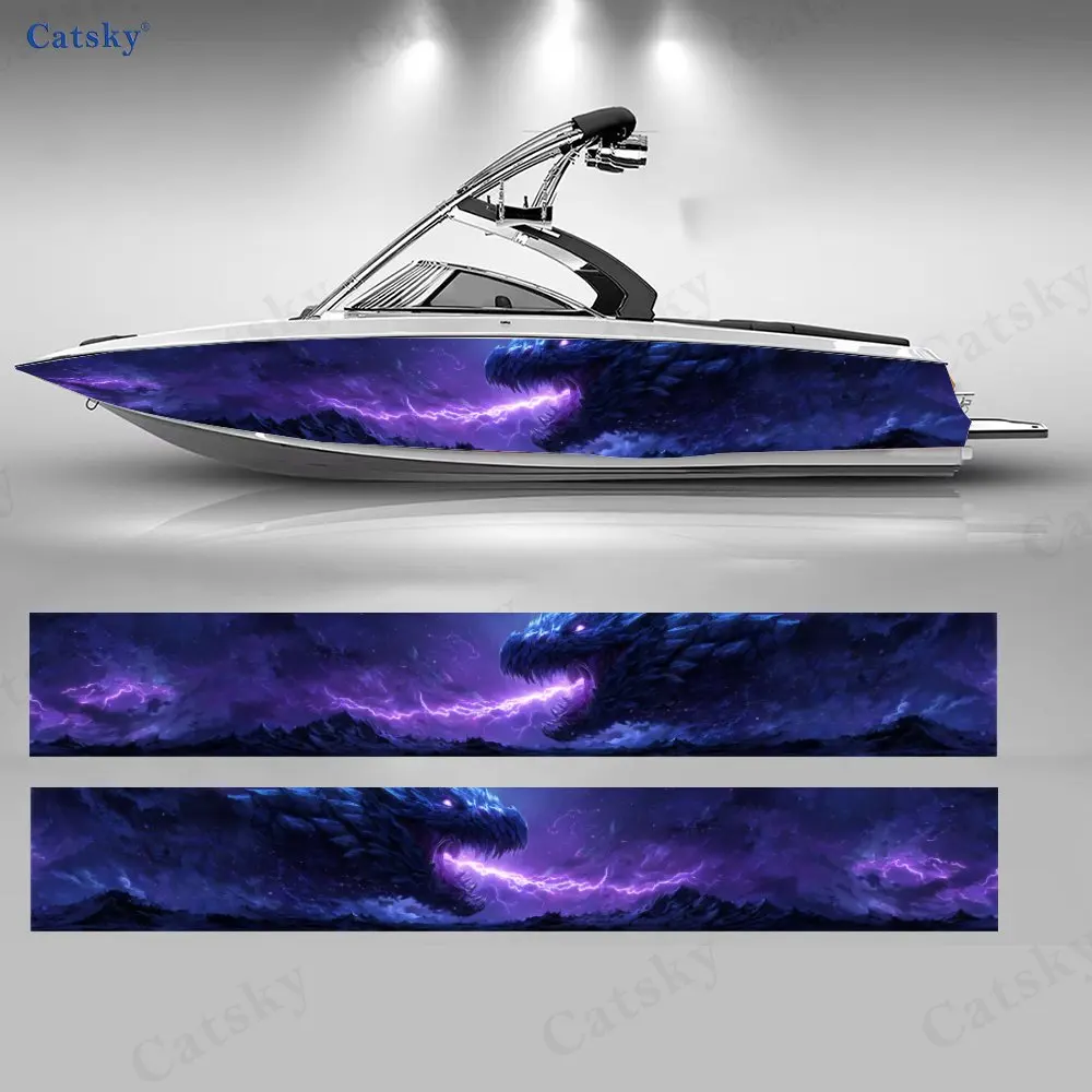 Purple Lightning Star Dragon Boat Sticker, PVC Waterproof Durable Vinyl Wrap Decals for Fishing Boat, Durable and Stylish Design