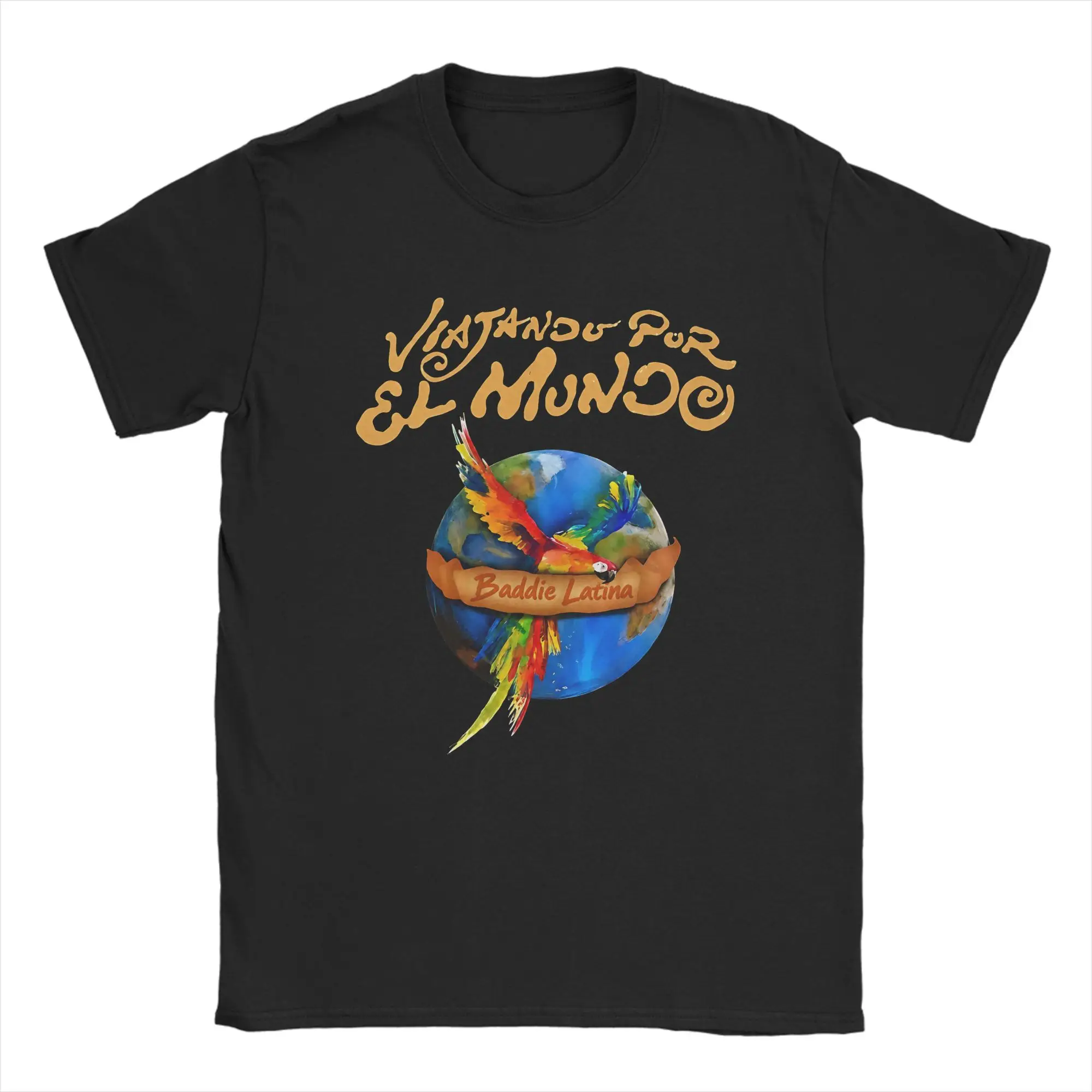 Men's Karol G Travel The World Macaw Globe Baddie Latina Art T-Shirts  Cotton Tops Summer T Shirt O Neck Tee Shirt Large Size