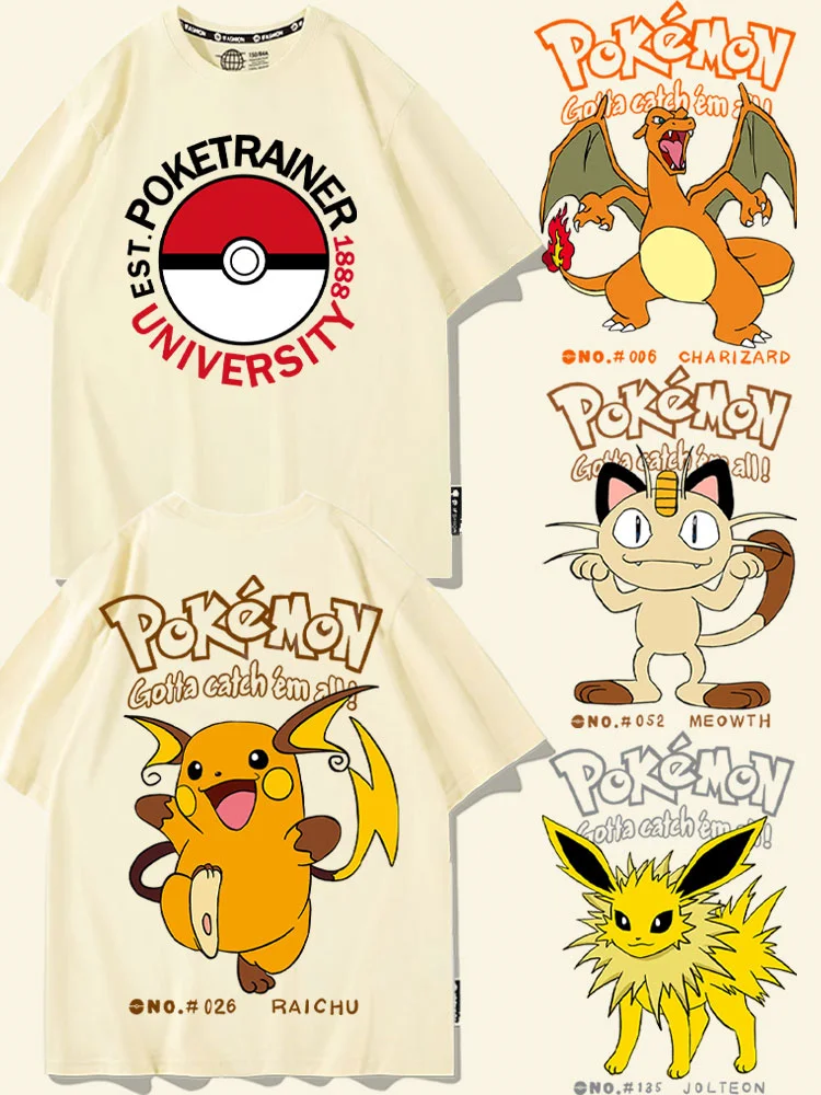 (Uniqlo) Pokemon Tshirt Pikachu small fire dragon Keda Duck Men Cotton T-shirt Top Summer Women Cotton T-Shirt Mens Clothing