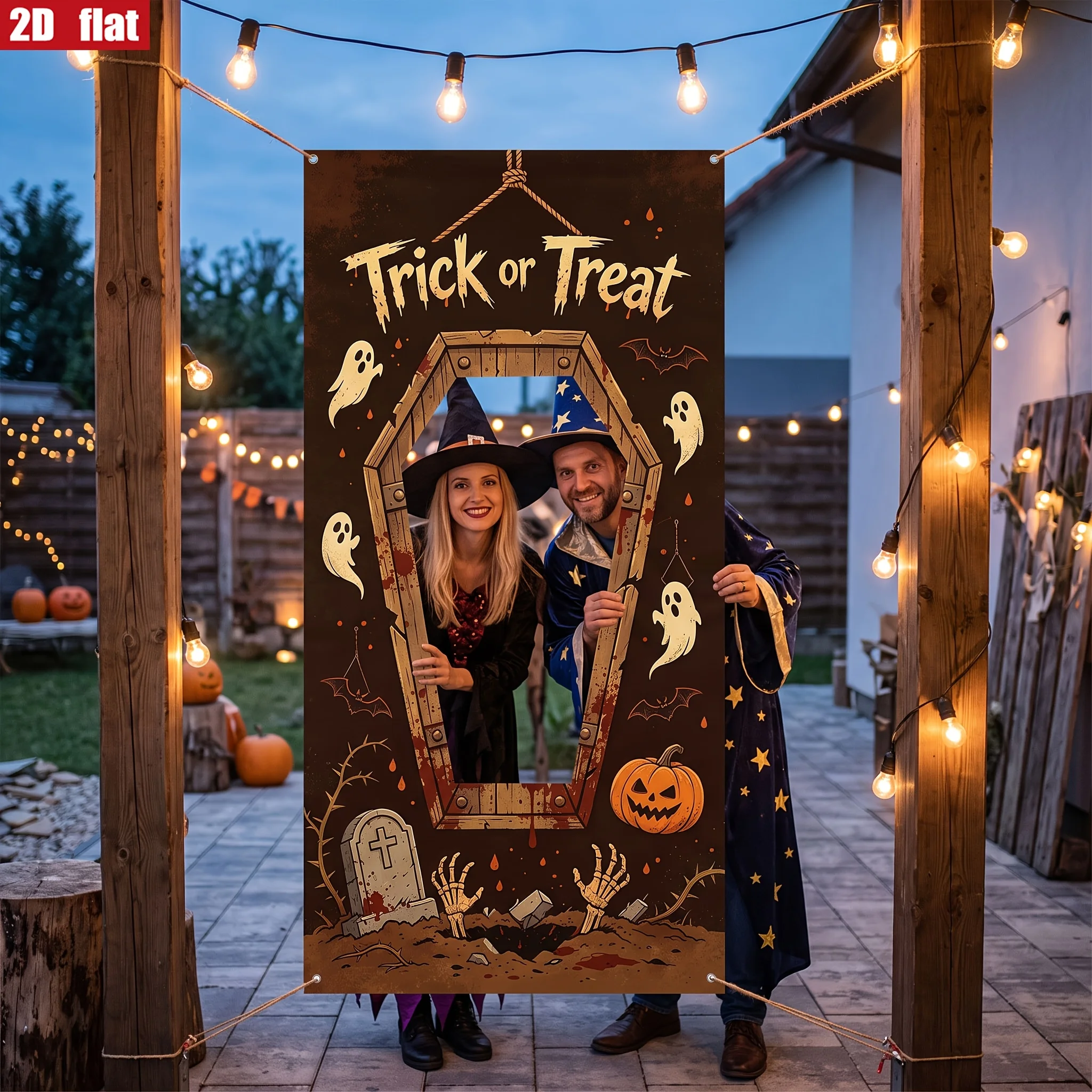 2D Flat Banner 1pc Halloween Coffin Frame Cutout Photo Backdrop Party Banner 2D Print Polyester Halloween Party Shooting Prop
