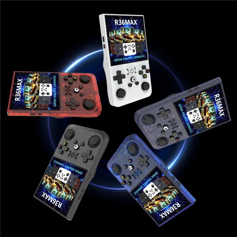 R36MAX Retro Handheld Video Game Console Portable 4-inch IPS Screen 64GB 128GB Game Players Emulator for PS1/PSP/MD/N64/CPS1/SFC
