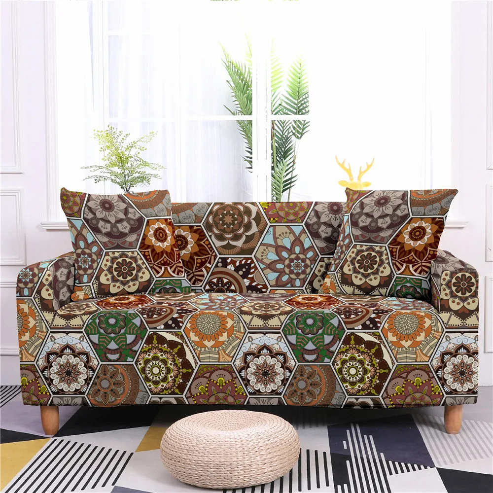 Geometric European Print Pattern Casual Style Sofa Cover Angular Chaise Longue Sofa Cover Sofa Cover 1Pc Elastic Chair