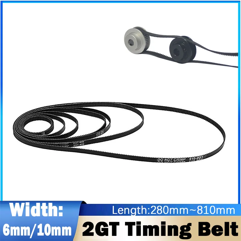 1Pcs GT2- 6mm/10mm Black Closed Loop Rubber 2GT Timing Belt Length 280~810mm Drive Toothed Belt For 3D Printer Belt